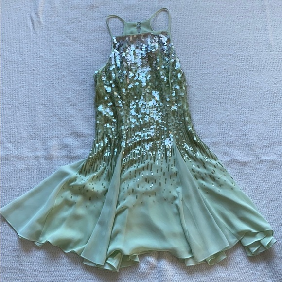 Halston Heritage Mint Green Sequin Mini Dress - Picture 1 of 5